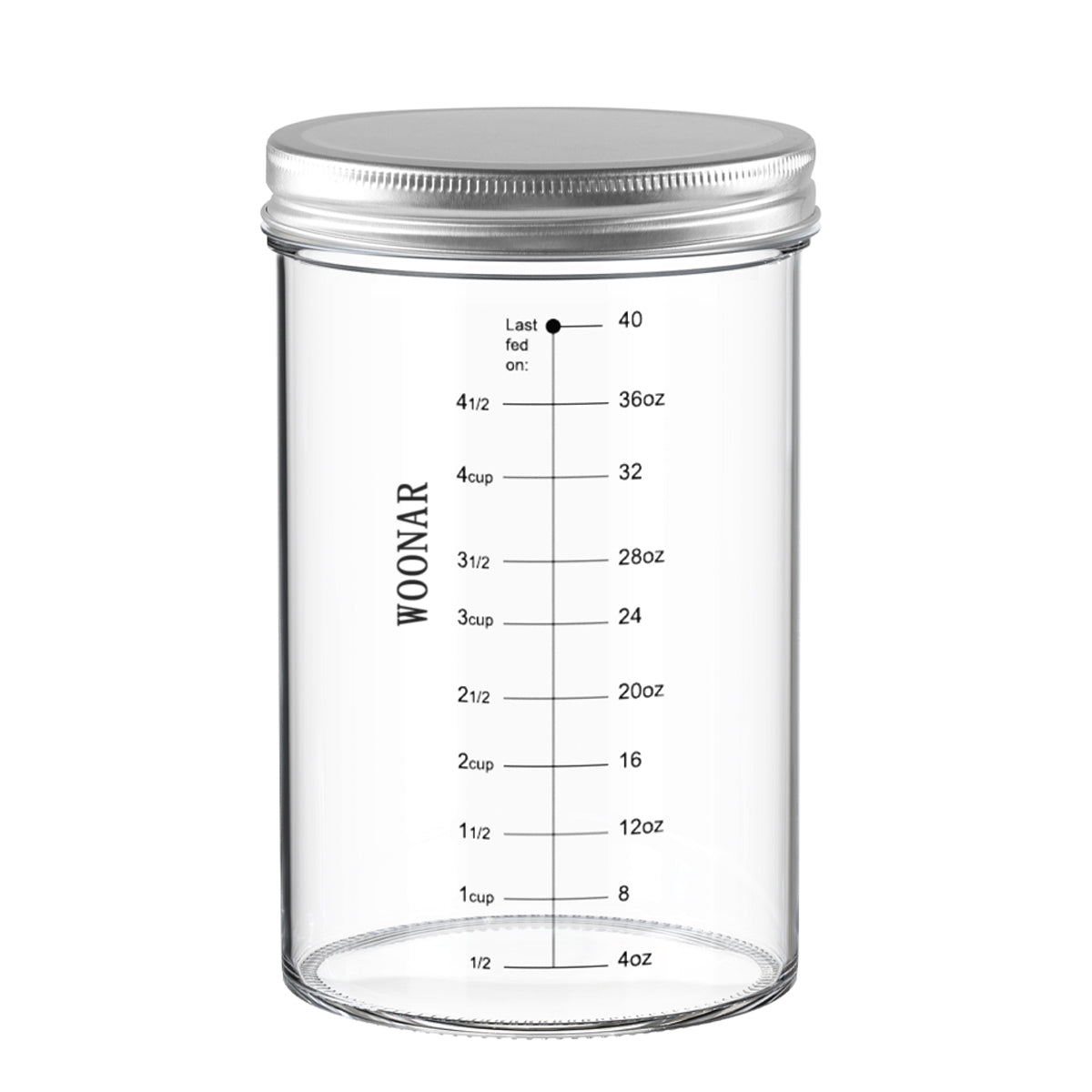 WOONAR Sourdough Starter Kit : 40 oz Sourdough Starter Jar Glass, Sourdough Bread Baking Supplies with Thermometer, Loofah Brush, Stainless Steel Lid, Silicone Scraper, Cloth Cover, Date Marked Feeding Band