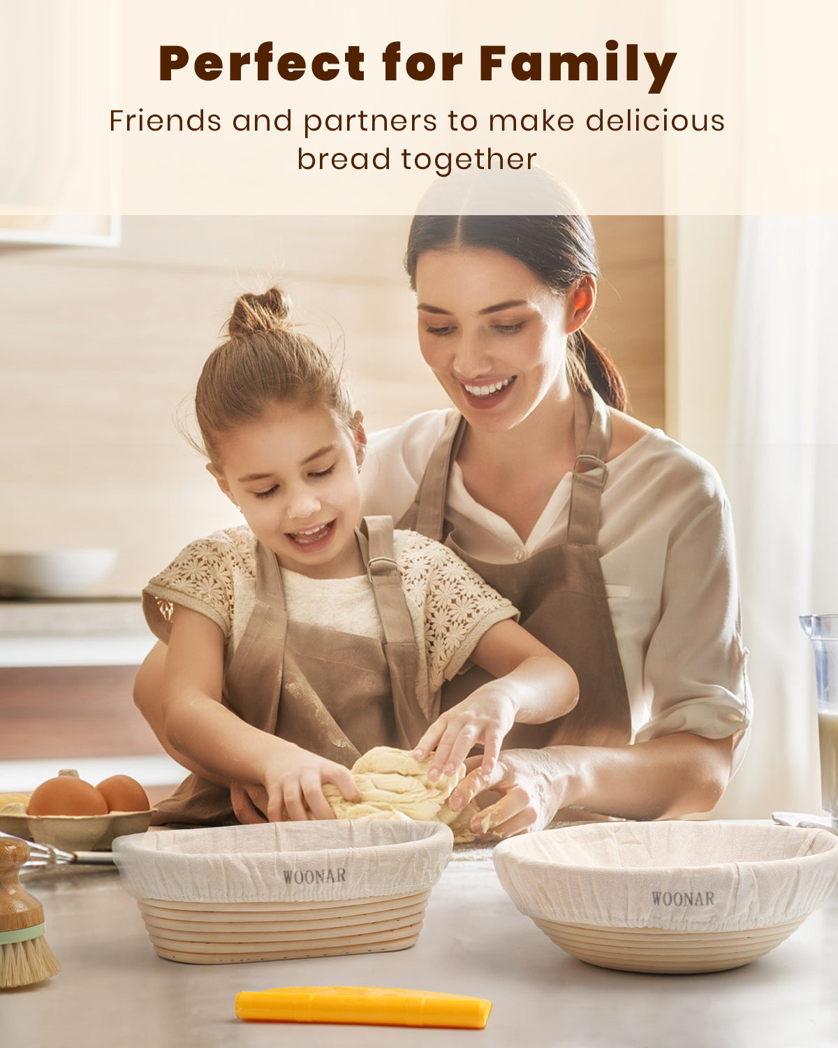 WOONAR Natural Sourdough Bread Baking Supplies - 9 Inch Round & 10 Inch Oval Handmade Natural Rattan Proofing Basket Set