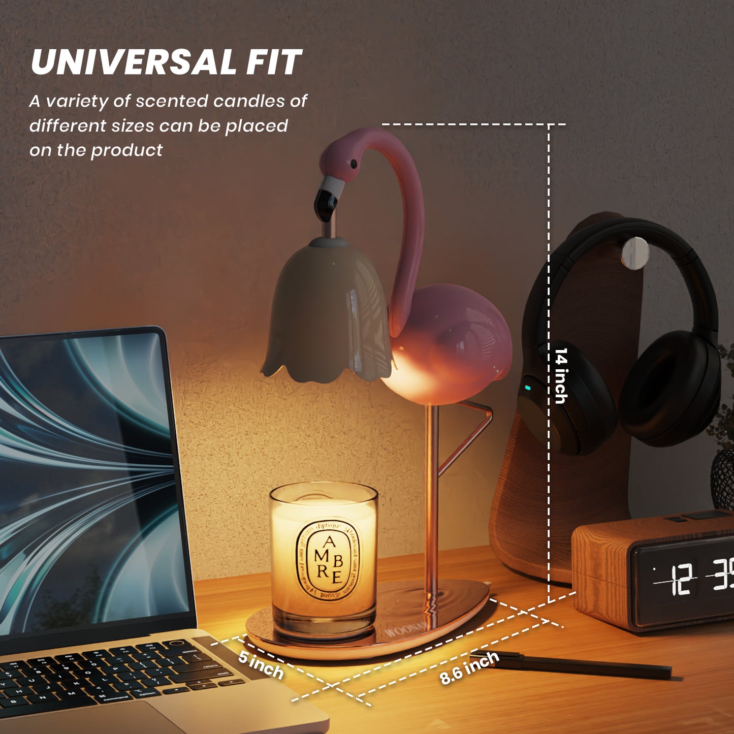 WOONAR Fragrance Candle Warmer Flamingo Lamp with Timer, Dimmable, Halogen, Polished, Pink, for Home Decor 6.69 x11 x15.35 in