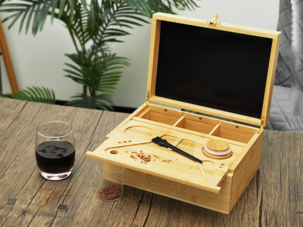 WOONAR Large Bamboo Box with Combination Lock with 3 Glass Jar & Brush (11 * 8 * 5 inches)