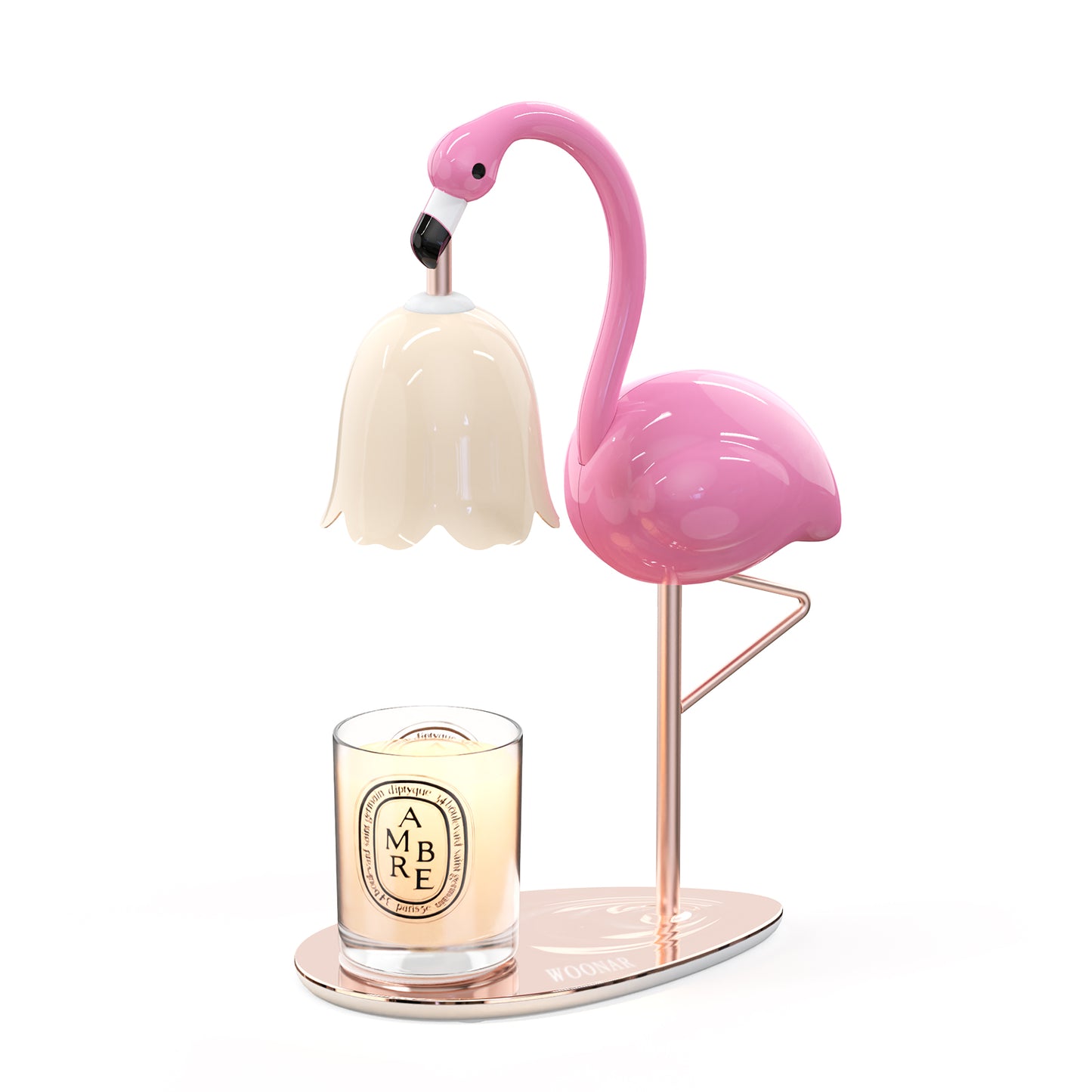 WOONAR Fragrance Candle Warmer Flamingo Lamp with Timer, Dimmable, Halogen, Polished, Pink, for Home Decor 6.69 x11 x15.35 in