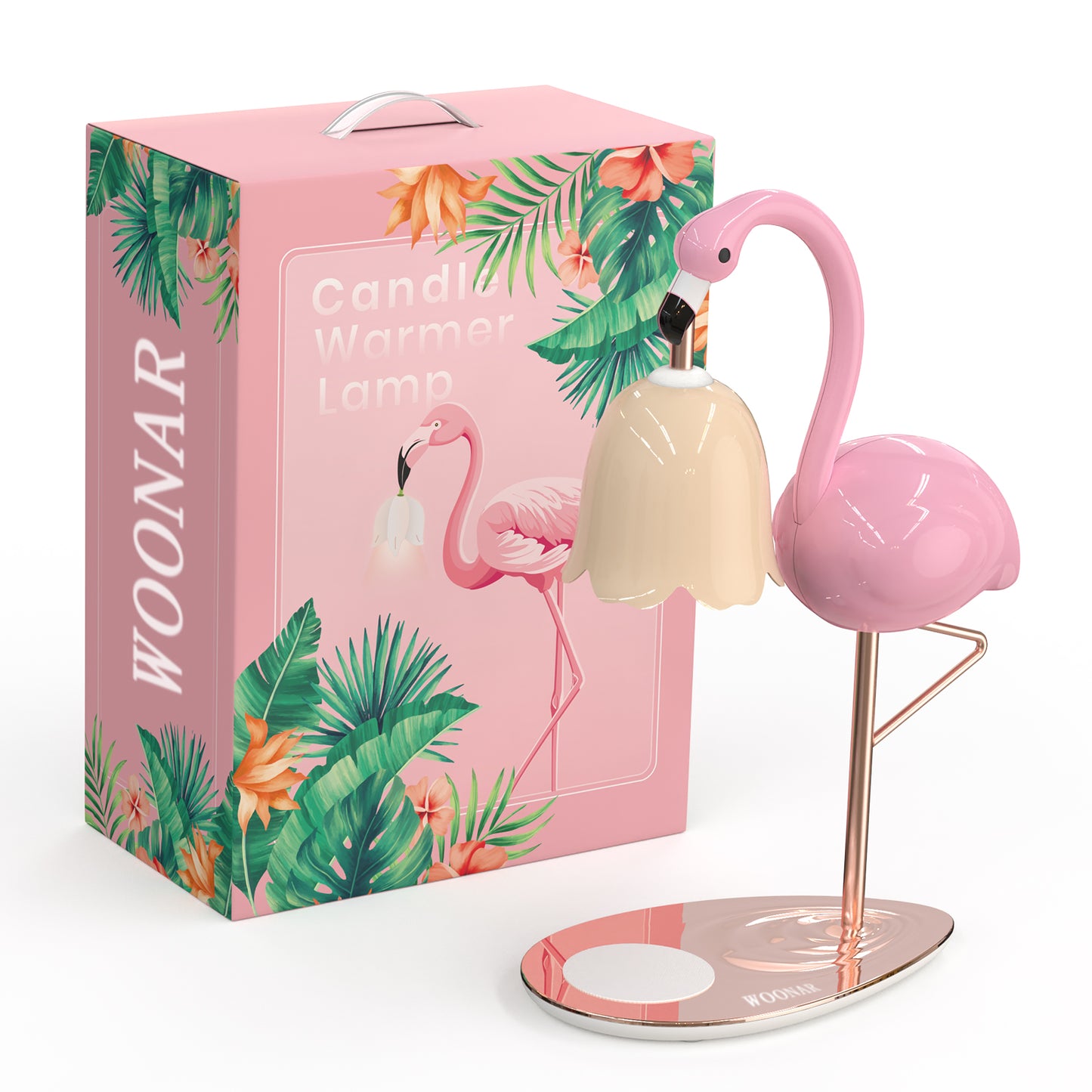 WOONAR Fragrance Candle Warmer Flamingo Lamp with Timer, Dimmable, Halogen, Polished, Pink, for Home Decor 6.69 x11 x15.35 in