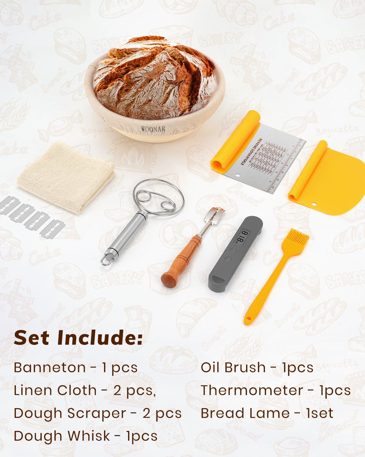 WOONAR Natural Sourdough Bread Baking Supplies - 9 Inch Round & 10 Inch Oval Handmade Natural Rattan Proofing Basket Set