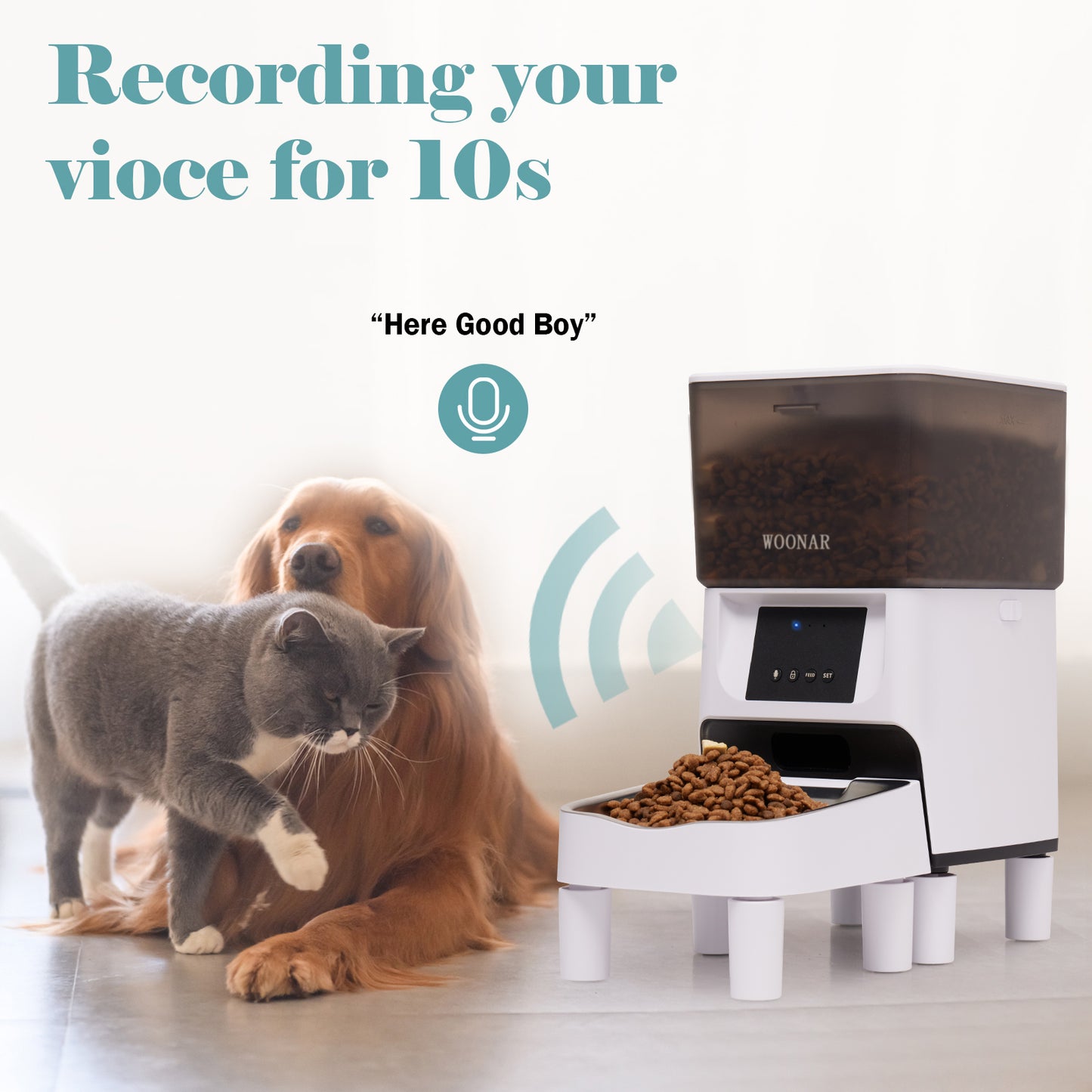 WOONAR 4L Distributor Croquettes Cat&Dogs , 2.4G WiFi Intelligent APP Regular Power Control 10S Vocal,10 Meals per Day