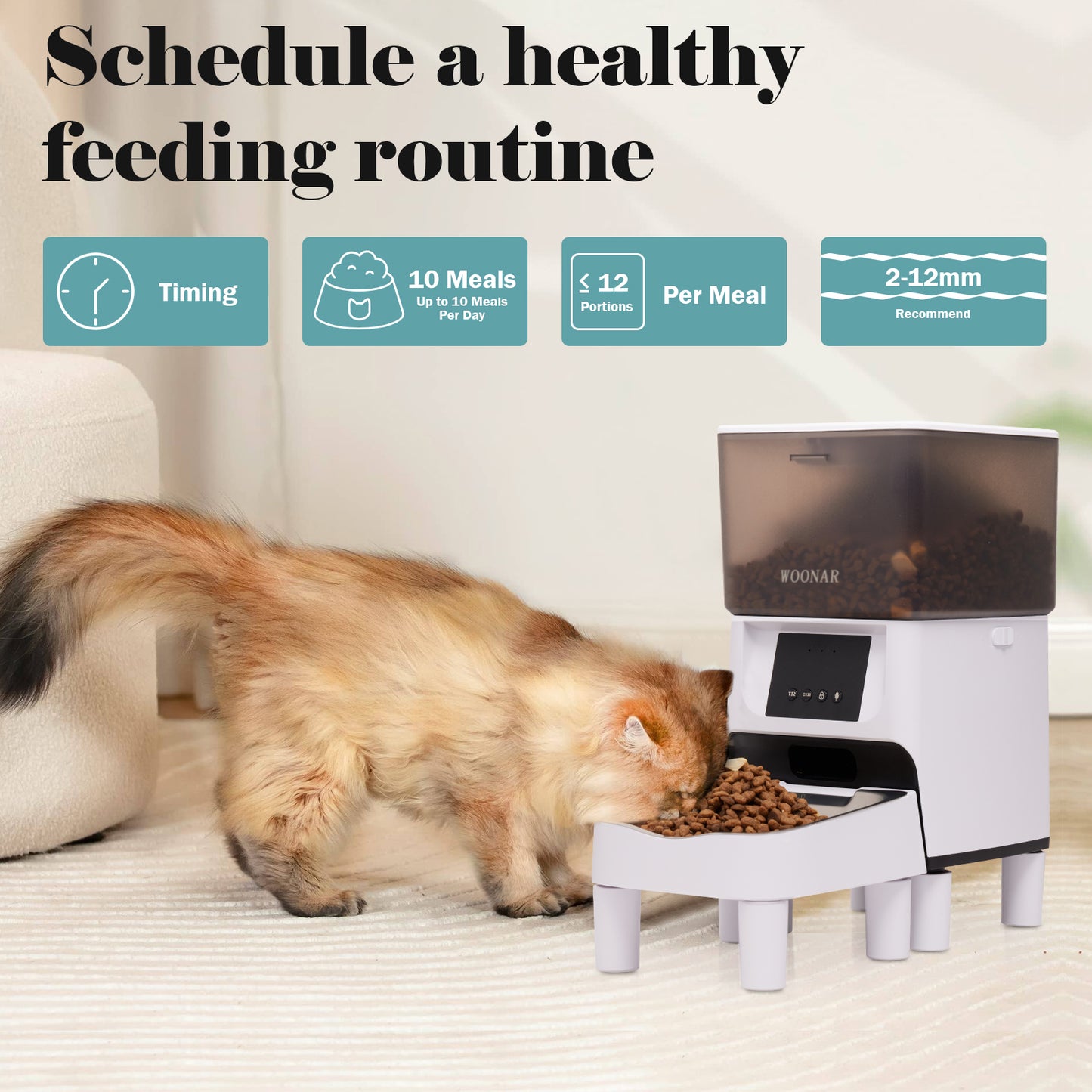 WOONAR 4L Distributor Croquettes Cat&Dogs , 2.4G WiFi Intelligent APP Regular Power Control 10S Vocal,10 Meals per Day