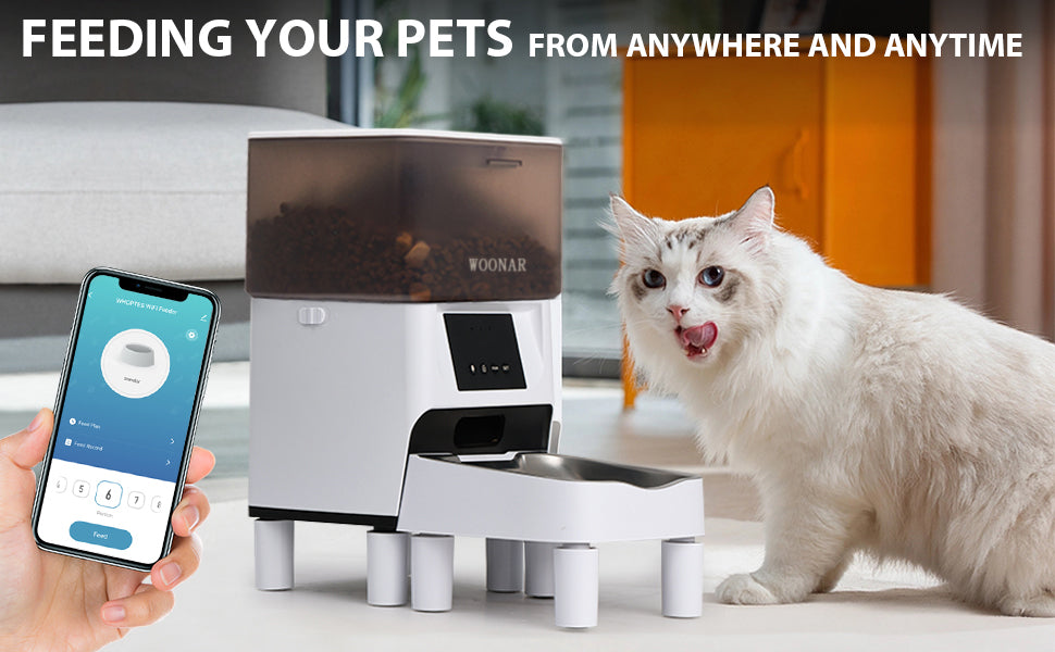 WOONAR 4L Distributor Croquettes Cat&Dogs , 2.4G WiFi Intelligent APP Regular Power Control 10S Vocal,10 Meals per Day