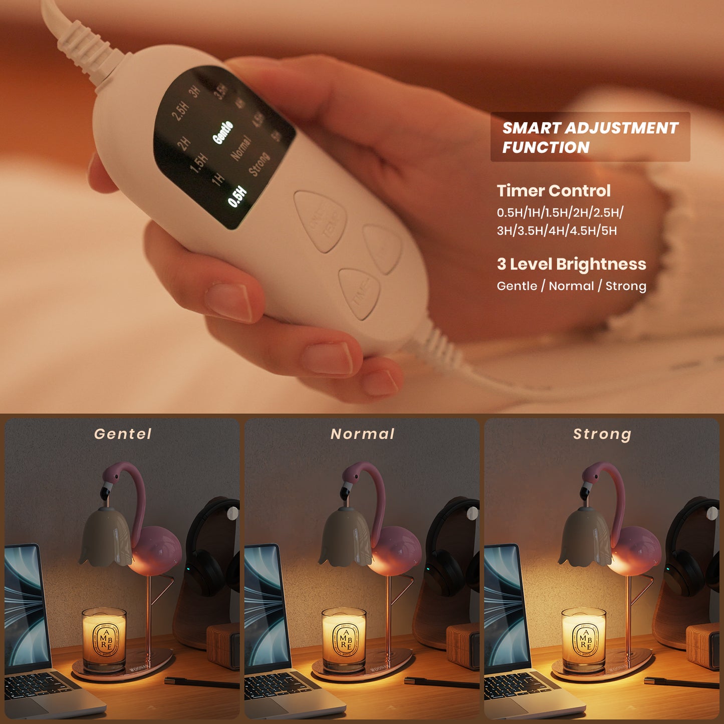 WOONAR Fragrance Candle Warmer Flamingo Lamp with Timer, Dimmable, Halogen, Polished, Pink, for Home Decor 6.69 x11 x15.35 in