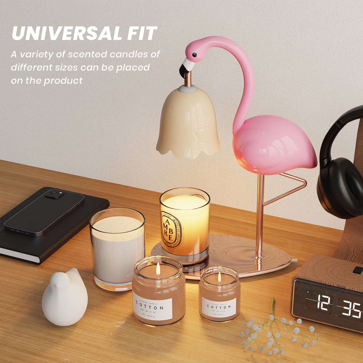 WOONAR Fragrance Candle Warmer Flamingo Lamp with Timer, Dimmable, Halogen, Polished, Pink, for Home Decor 6.69 x11 x15.35 in