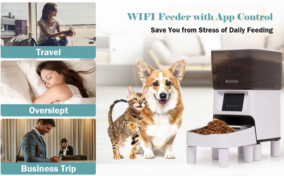 WOONAR 4L Distributor Croquettes Cat&Dogs , 2.4G WiFi Intelligent APP Regular Power Control 10S Vocal,10 Meals per Day
