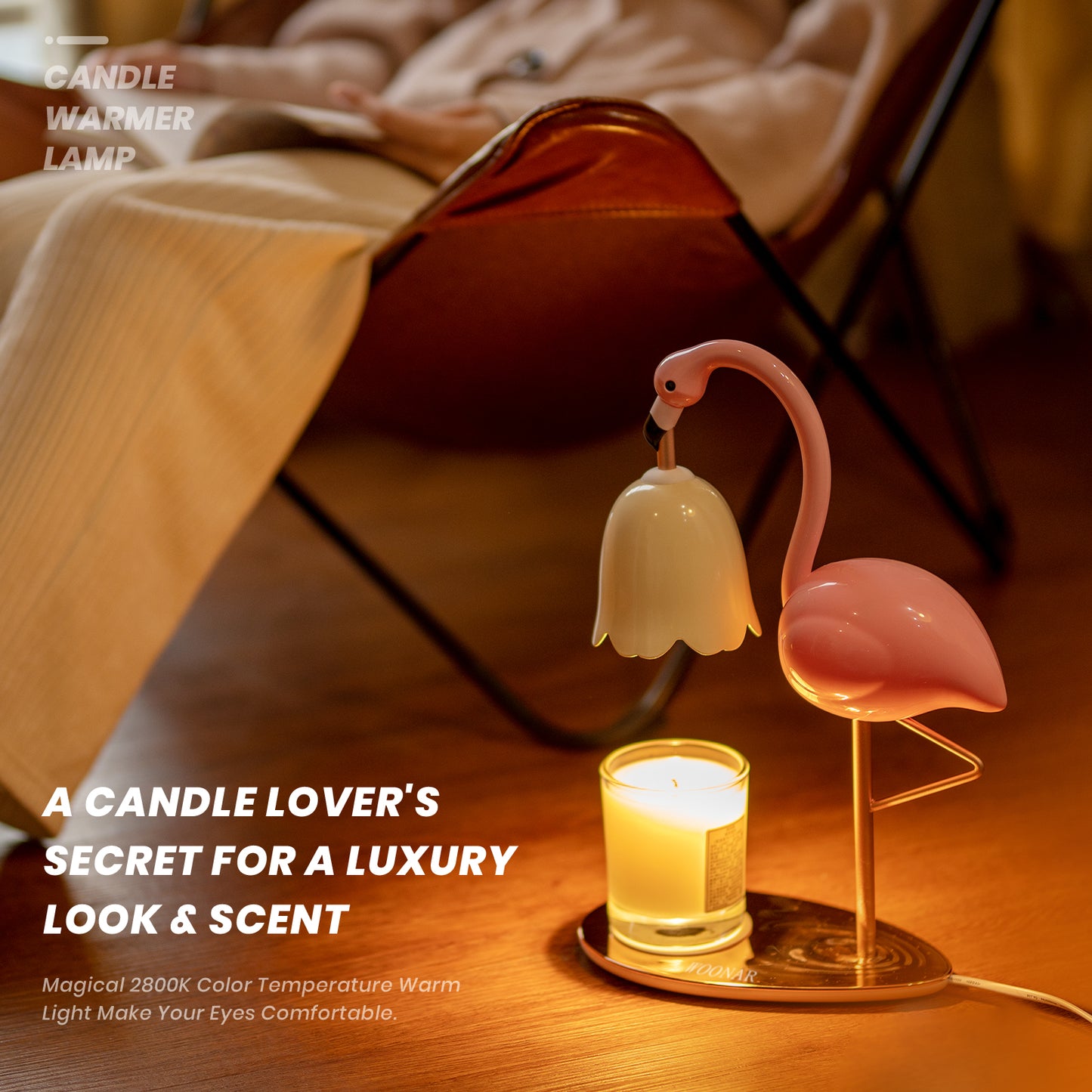 WOONAR Fragrance Candle Warmer Flamingo Lamp with Timer, Dimmable, Halogen, Polished, Pink, for Home Decor 6.69 x11 x15.35 in