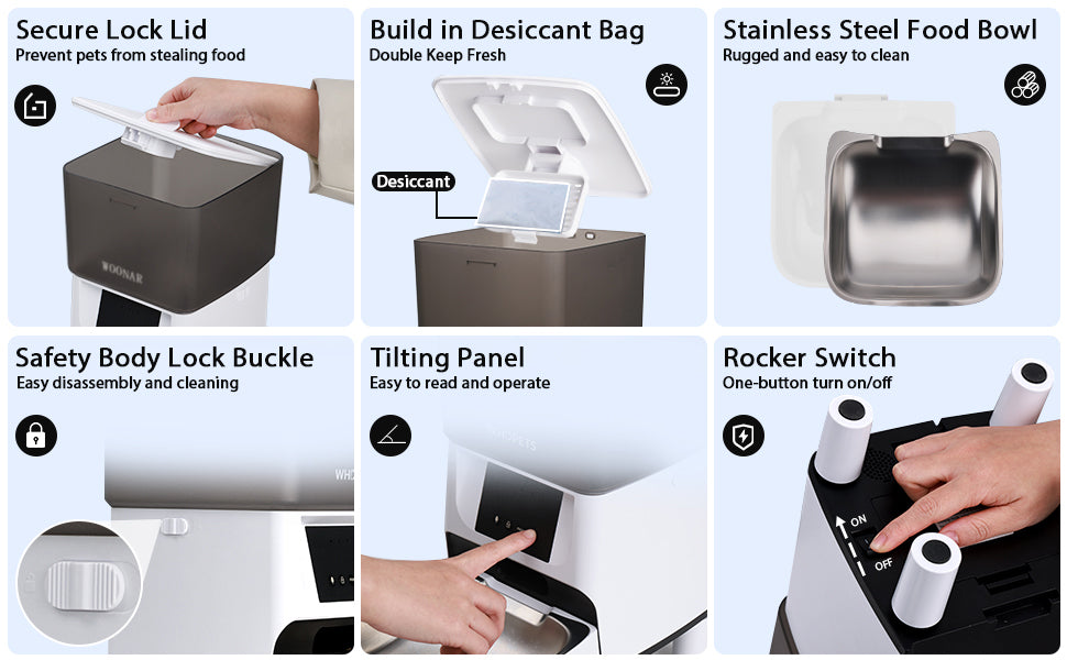 WOONAR 4L Distributor Croquettes Cat&Dogs , 2.4G WiFi Intelligent APP Regular Power Control 10S Vocal,10 Meals per Day