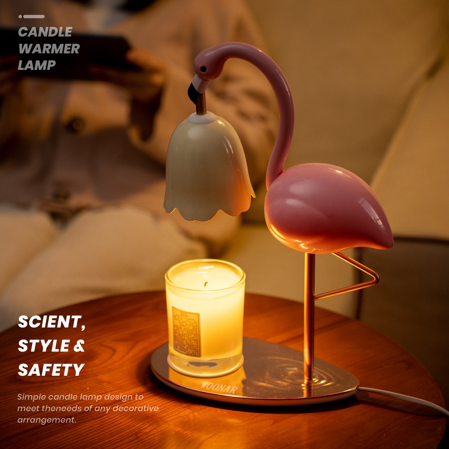 WOONAR Fragrance Candle Warmer Flamingo Lamp with Timer, Dimmable, Halogen, Polished, Pink, for Home Decor 6.69 x11 x15.35 in