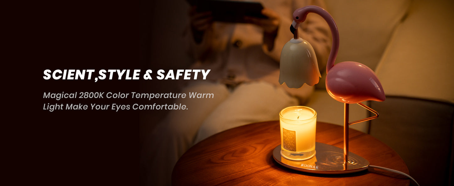 WOONAR Fragrance Candle Warmer Flamingo Lamp with Timer, Dimmable, Halogen, Polished, Pink, for Home Decor 6.69 x11 x15.35 in